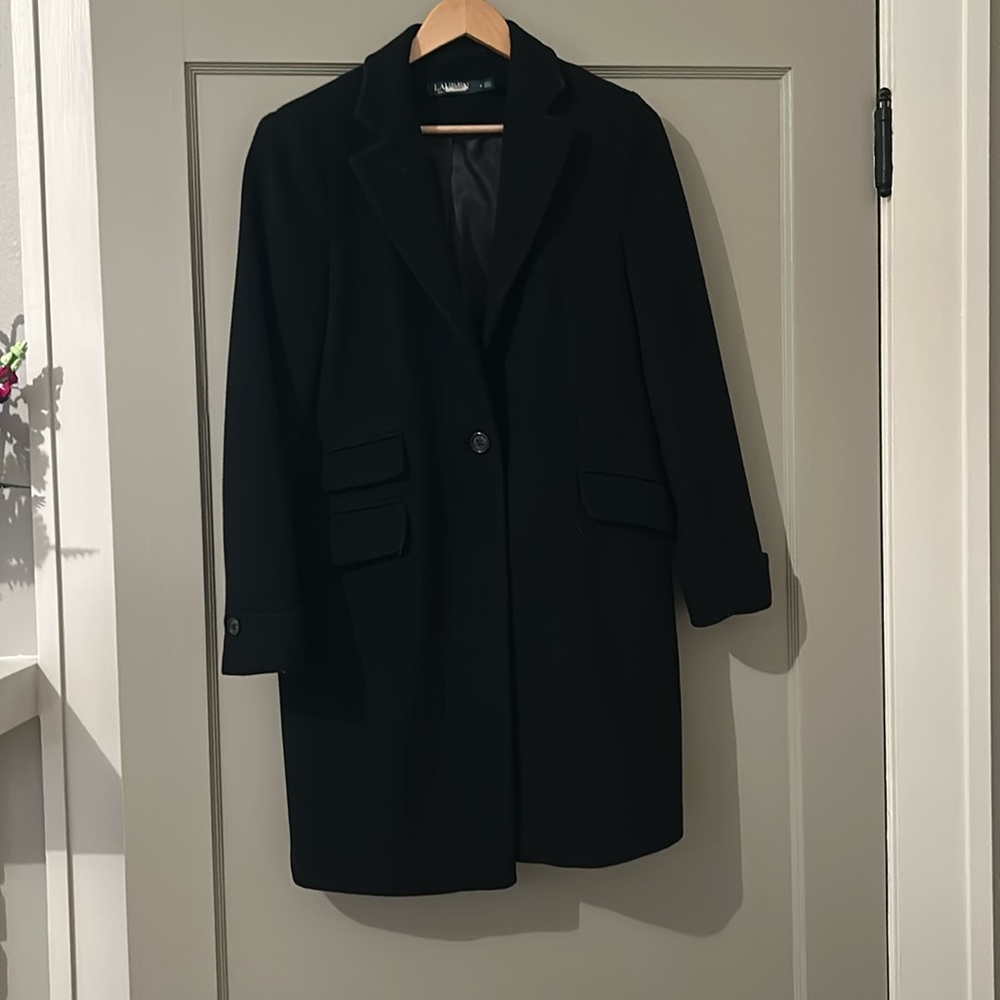 Lauren Ralph Lauren Black Wool Blend Trench Coat